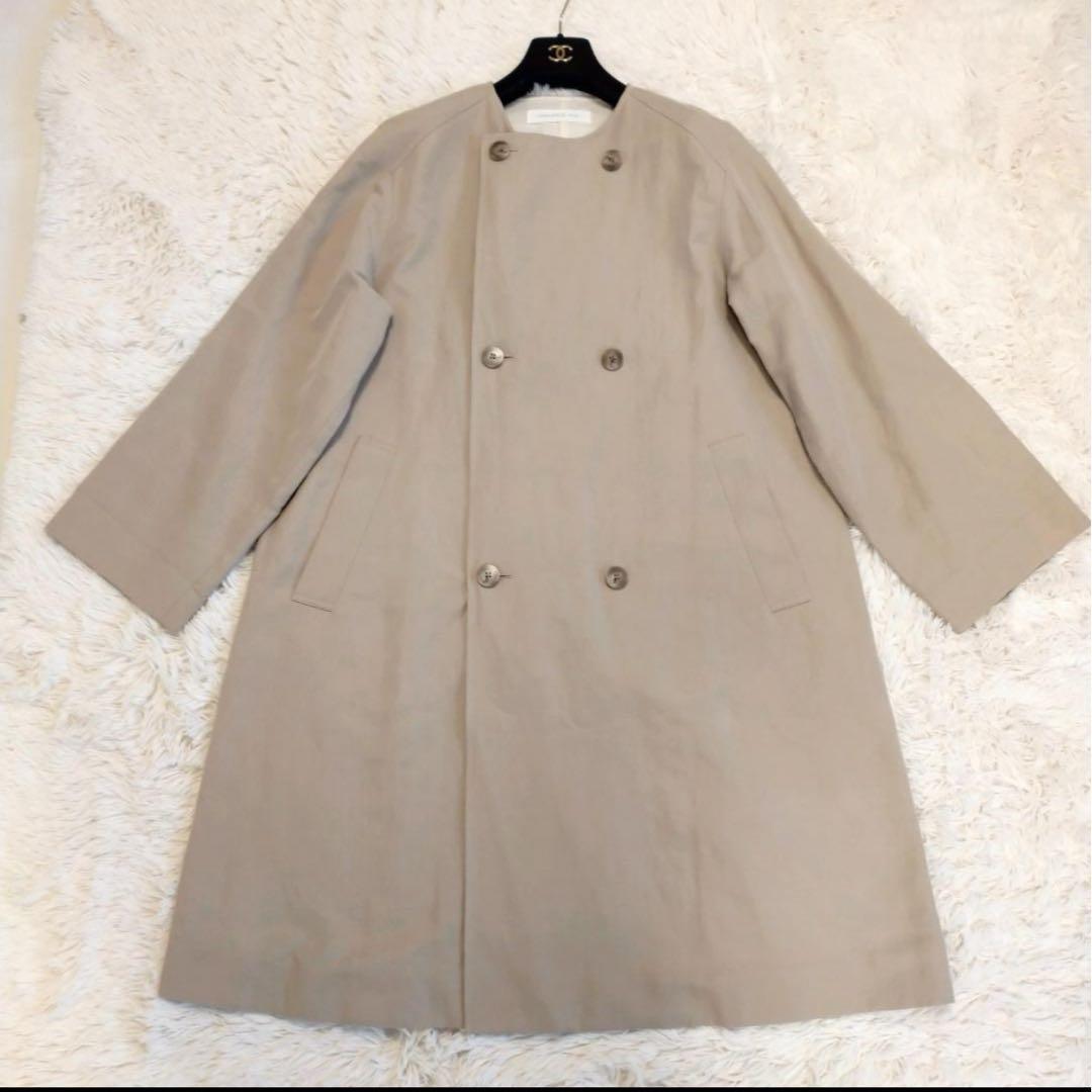 ギャルリーヴィ　コットンリネンツイル ノーカラーコート　36　ベージュ
