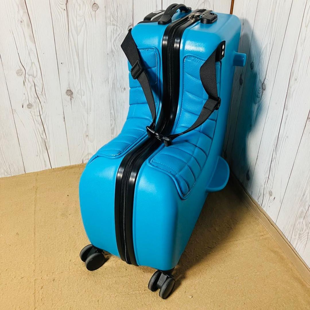 美品 noricco風 キャリーケース ブルー クッション ベルト付 バナナ型