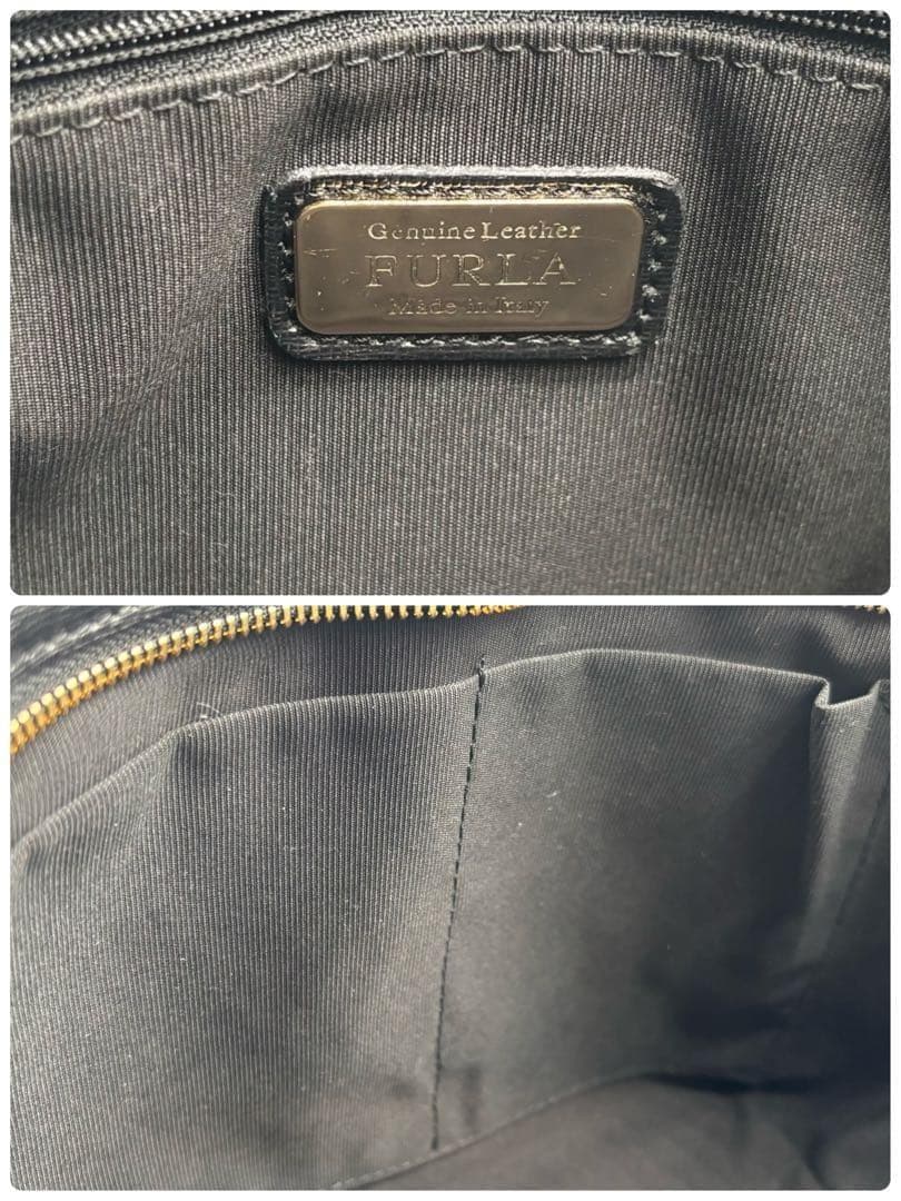 【美品】フルラ　リンダ　2way ショルダーバッグ トート　ロゴ金具　PVC黒