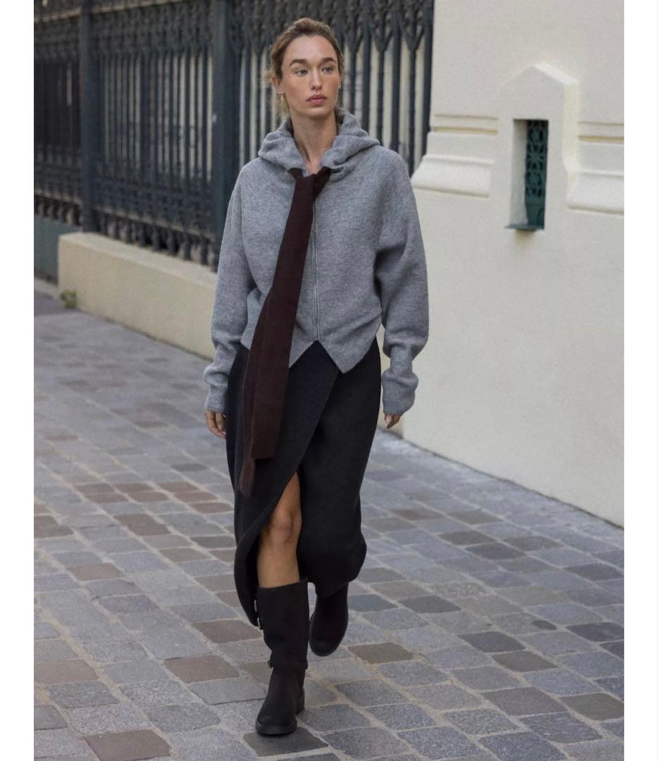 タグ付新品★ZARAのコントラストドローストリングフーディ★S★ミディアムグレー