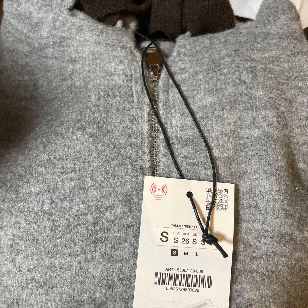 タグ付新品★ZARAのコントラストドローストリングフーディ★S★ミディアムグレー