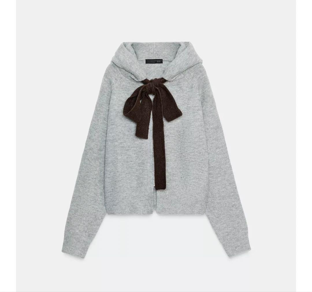 タグ付新品★ZARAのコントラストドローストリングフーディ★S★ミディアムグレー