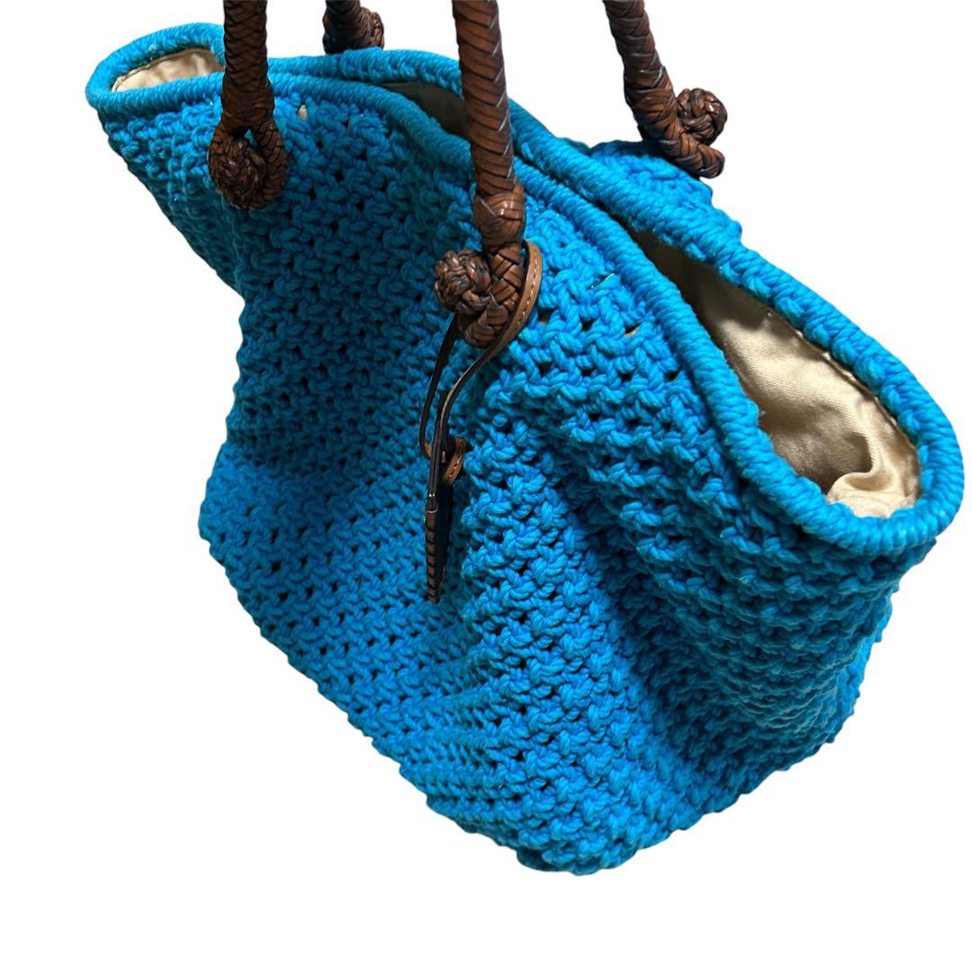 ラルフローレン　カーフ レザー コットン ニット 編み込みトートバッグ