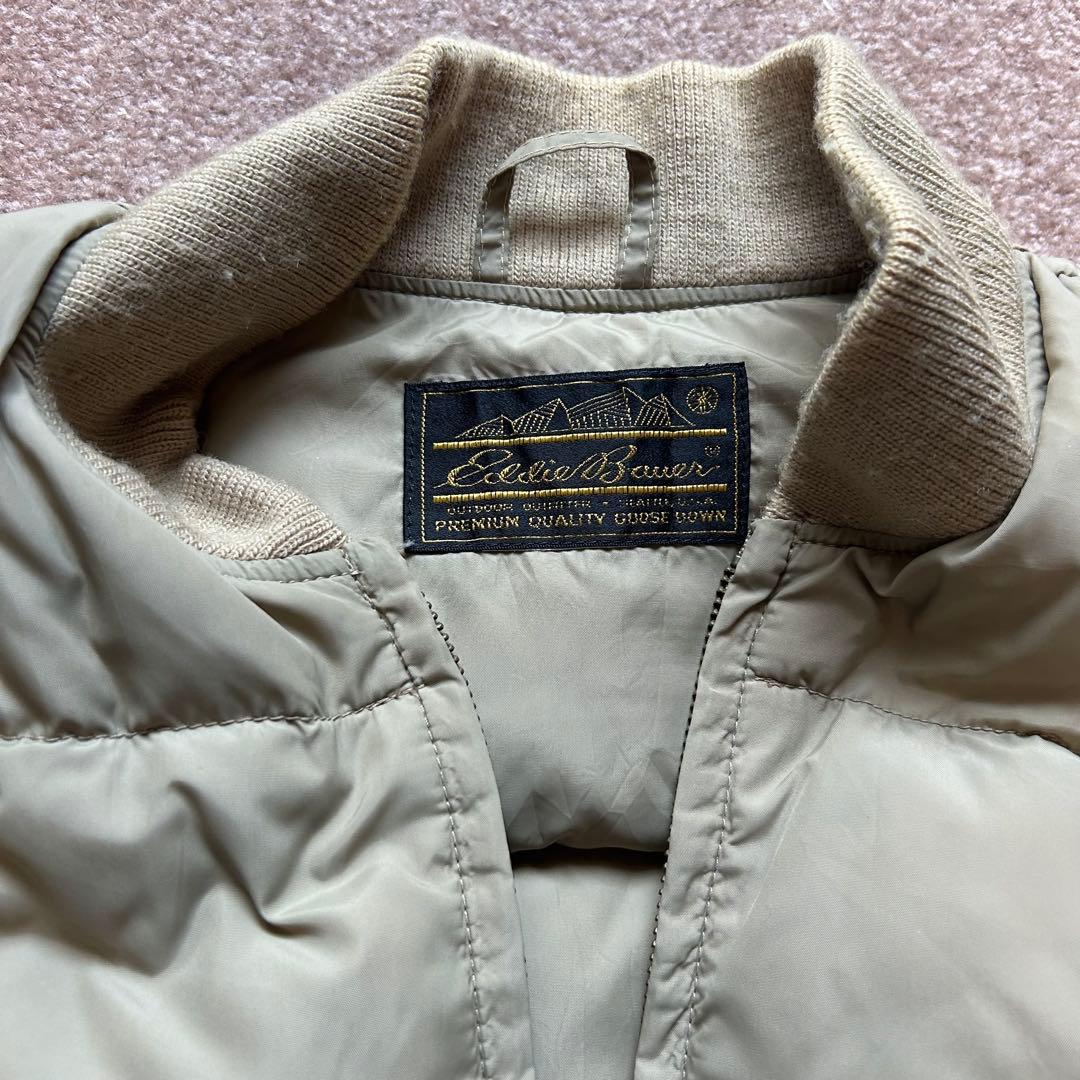 Eddie Bauer ダウンベスト カーキ 黒タグ 80s 短丈