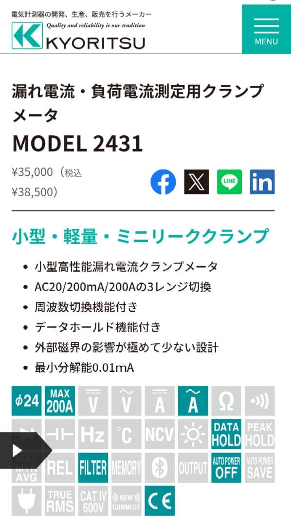 共立電気計器 (KYORITSU) 2431