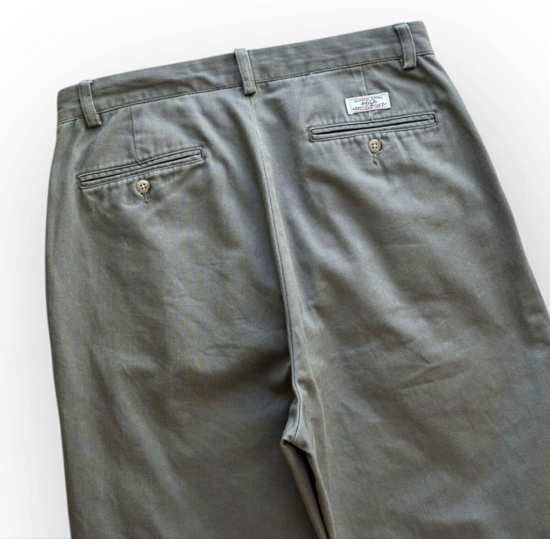 90s ポロ ラルフローレンW32 グレーカーキ ポロチノ アンドリュー パンツ