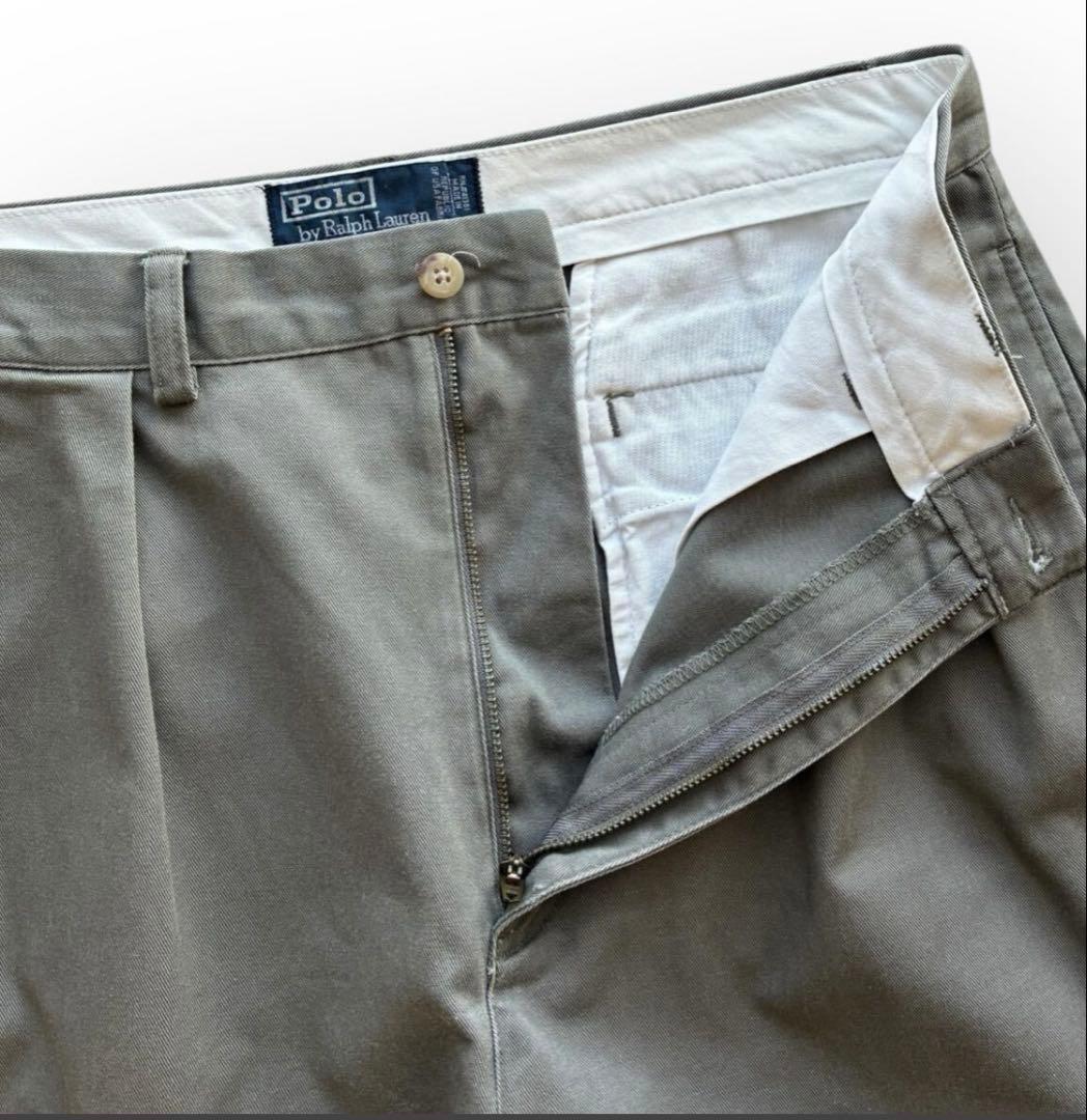 90s ポロ ラルフローレンW32 グレーカーキ ポロチノ アンドリュー パンツ