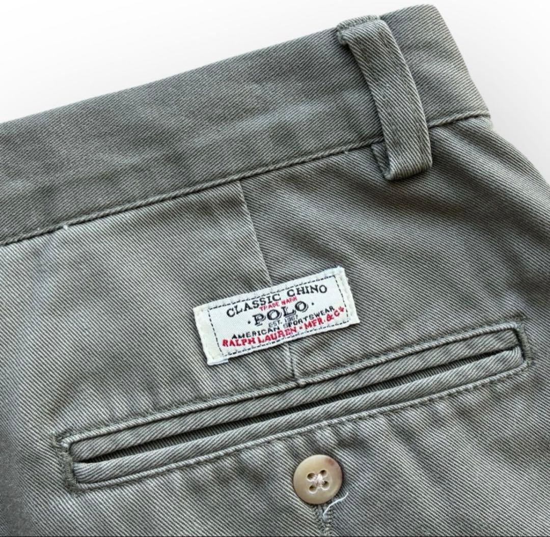 90s ポロ ラルフローレンW32 グレーカーキ ポロチノ アンドリュー パンツ