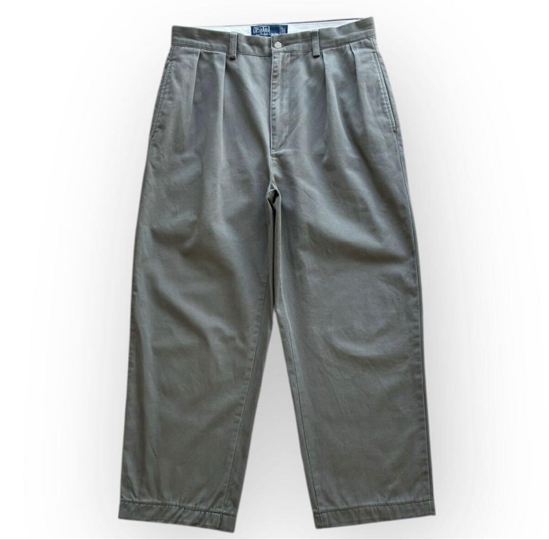 90s ポロ ラルフローレンW32 グレーカーキ ポロチノ アンドリュー パンツ