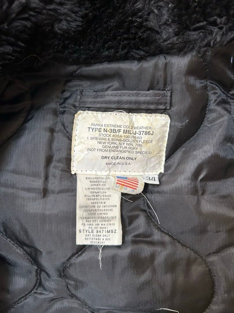 Spiewak N-3B/F MIL-J-3786J フライトジャケット 34