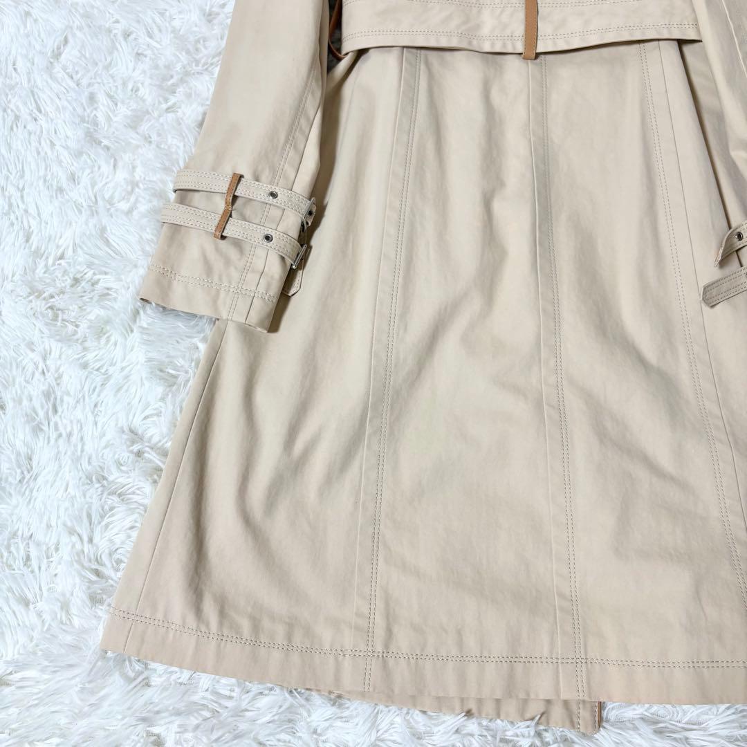 バーバリーブルーレーベル ノバチェック裏地付き トレンチコート ベージュ 牛革