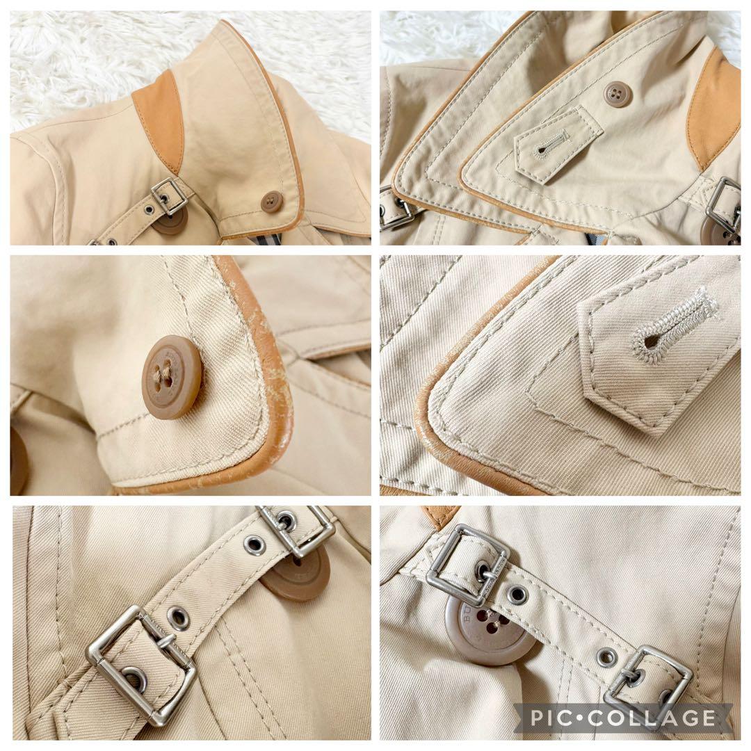 バーバリーブルーレーベル ノバチェック裏地付き トレンチコート ベージュ 牛革