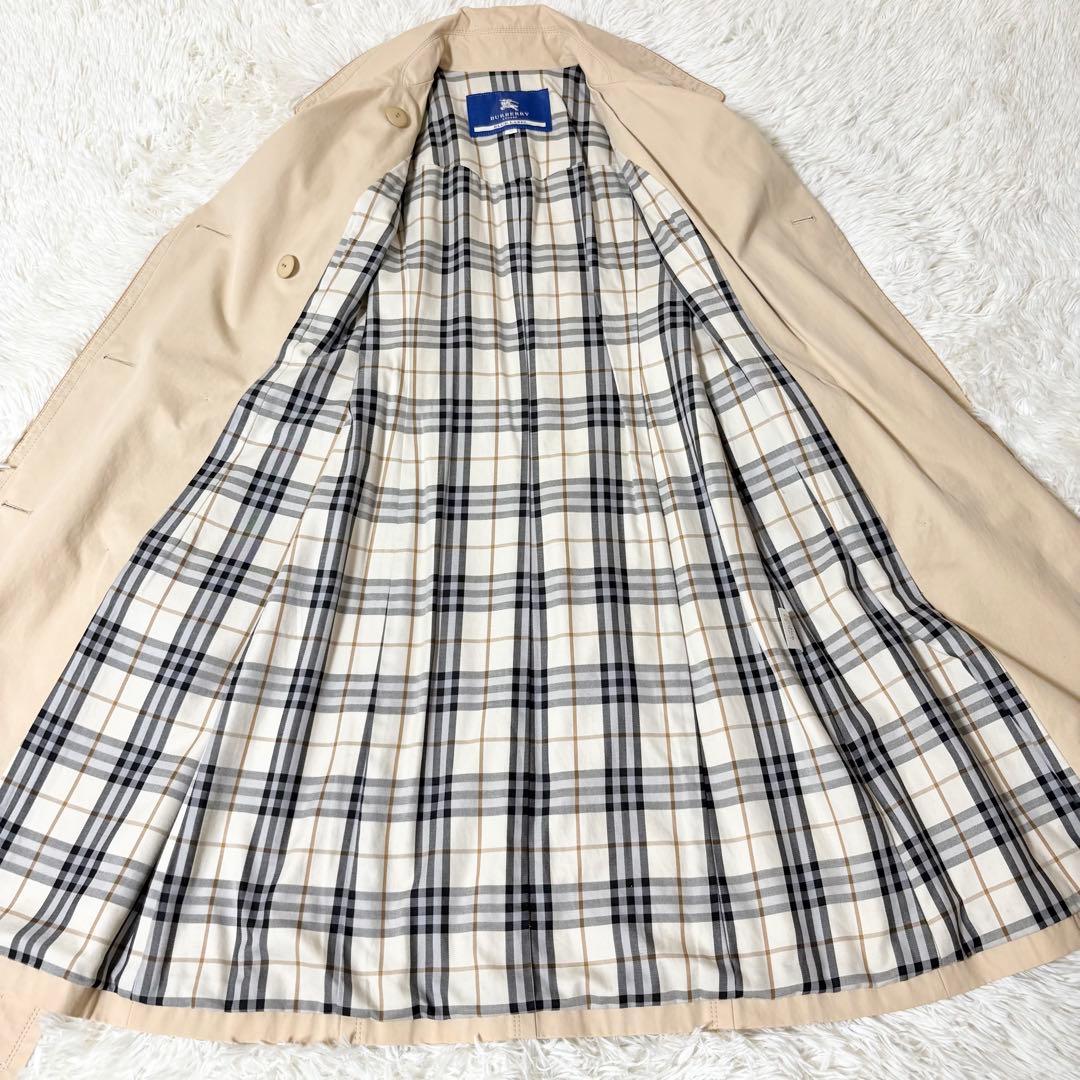 バーバリーブルーレーベル ノバチェック裏地付き トレンチコート ベージュ 牛革