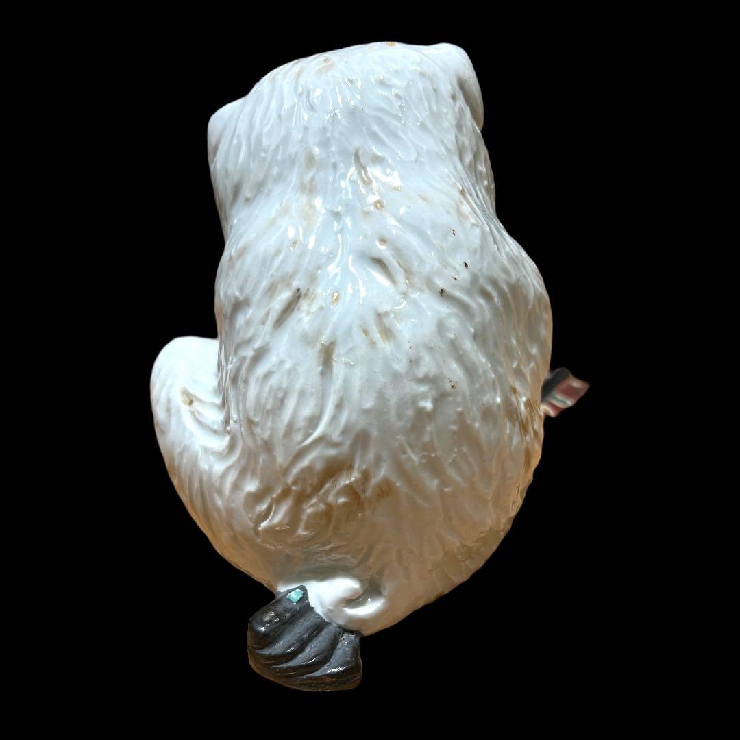 《古美術》陶器製 江戸期 古九谷 白磁扇子台座乗り金彩模様狛犬 箱付