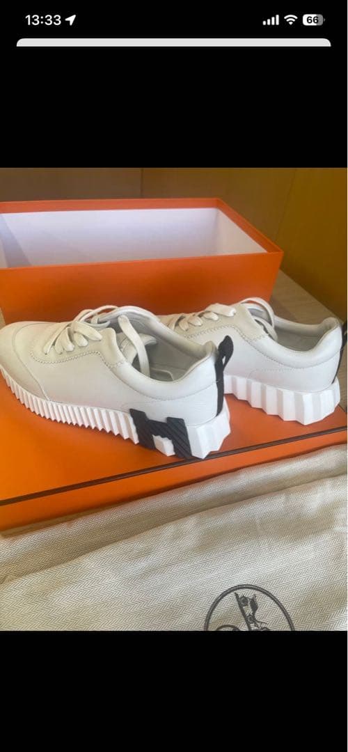 【現行品】HERMES 新品未使用バウンシング　スニーカー　オフホワイト　白37