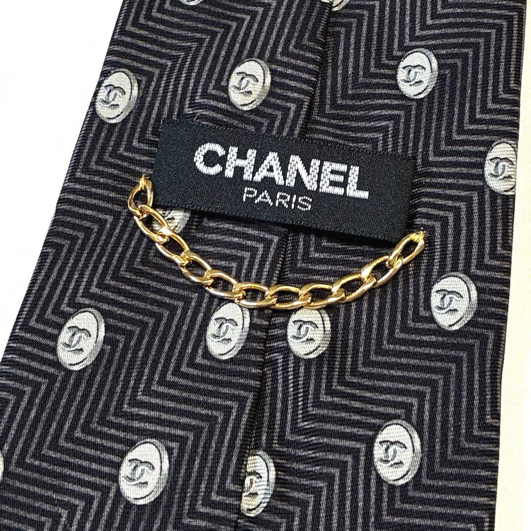 ◆CHANEL シャネル ネクタイ 美品 ココマーク 総柄 ロゴ ブラック