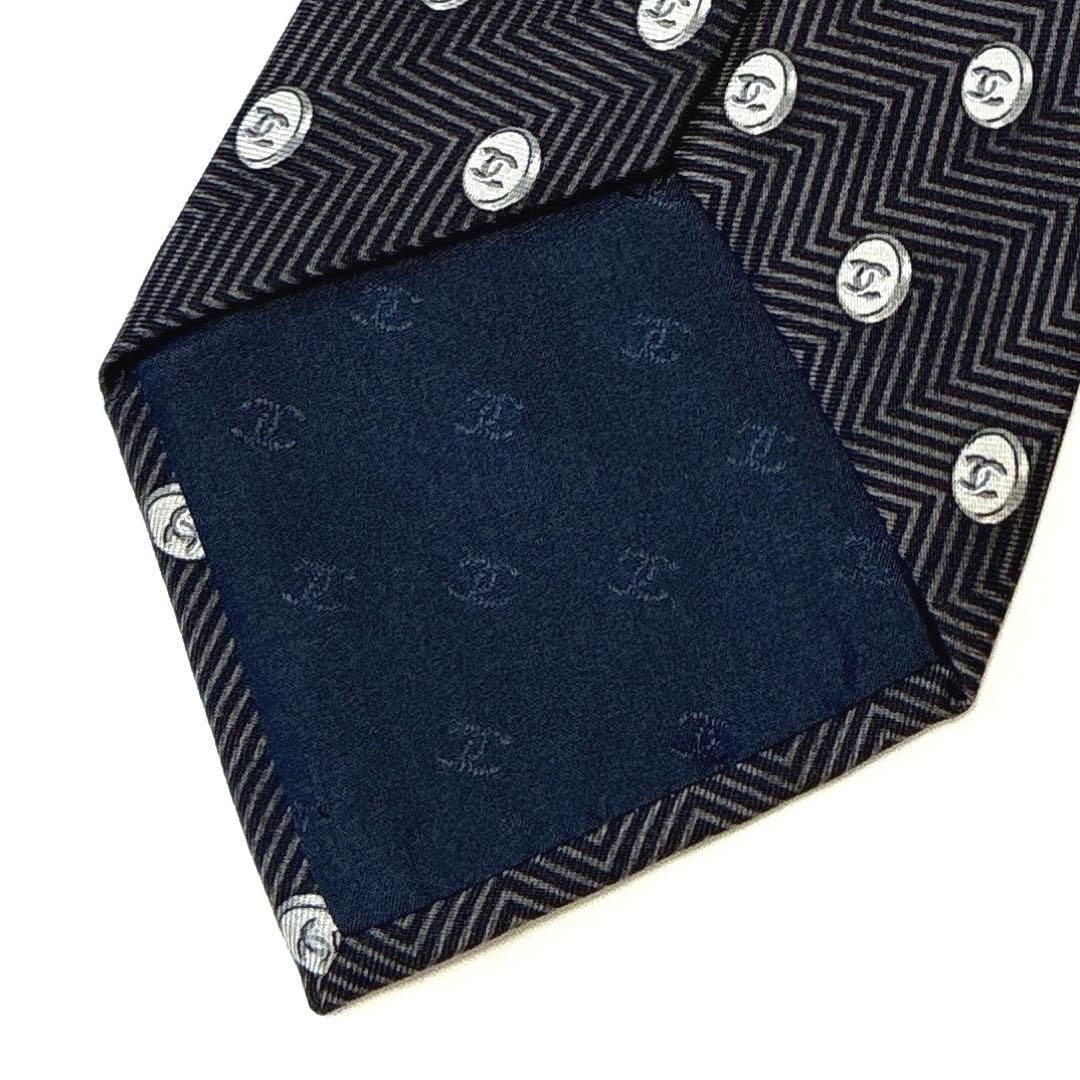 ◆CHANEL シャネル ネクタイ 美品 ココマーク 総柄 ロゴ ブラック