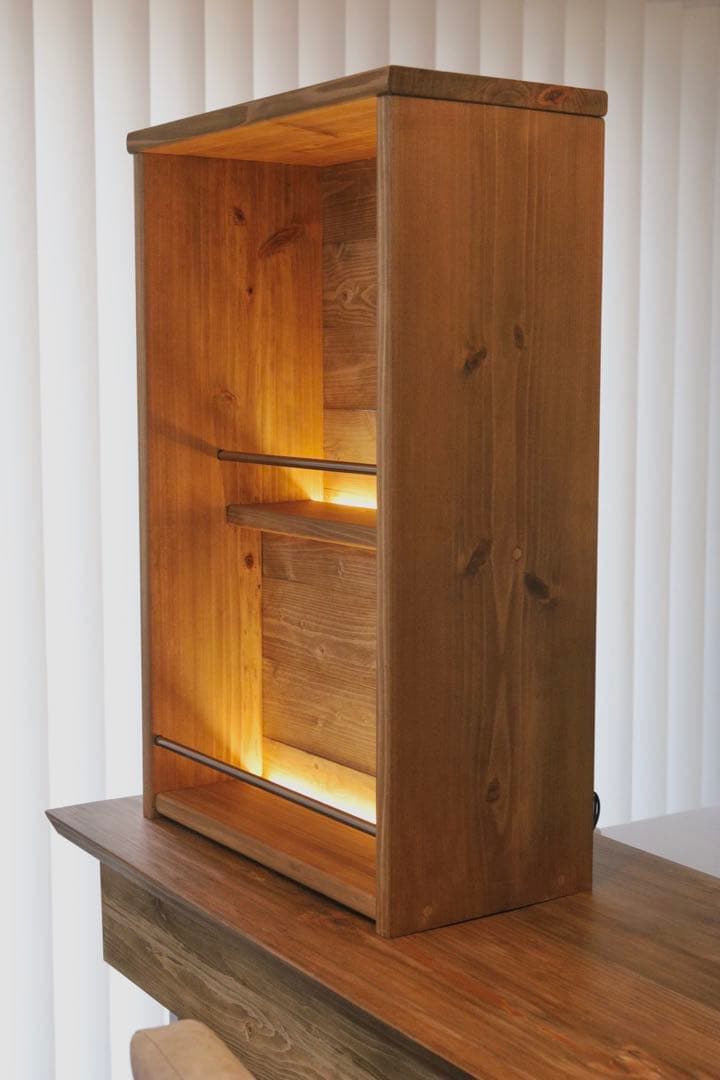 ウイスキーラック　シェルフ　LEDライト付き　ビンテージ　ハンドメイド