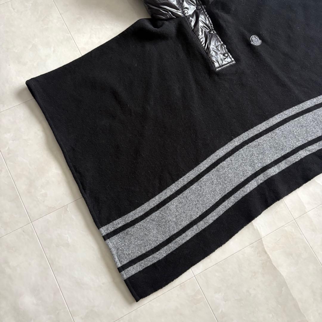 MONCLER ダウンフード付ポンチョケープ 黒 12A ウール混 M相当
