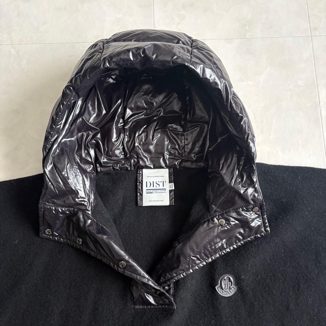 MONCLER ダウンフード付ポンチョケープ 黒 12A ウール混 M相当