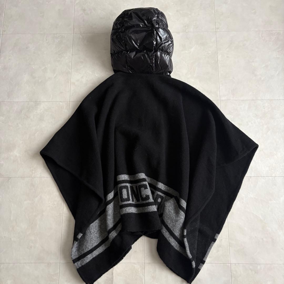 MONCLER ダウンフード付ポンチョケープ 黒 12A ウール混 M相当