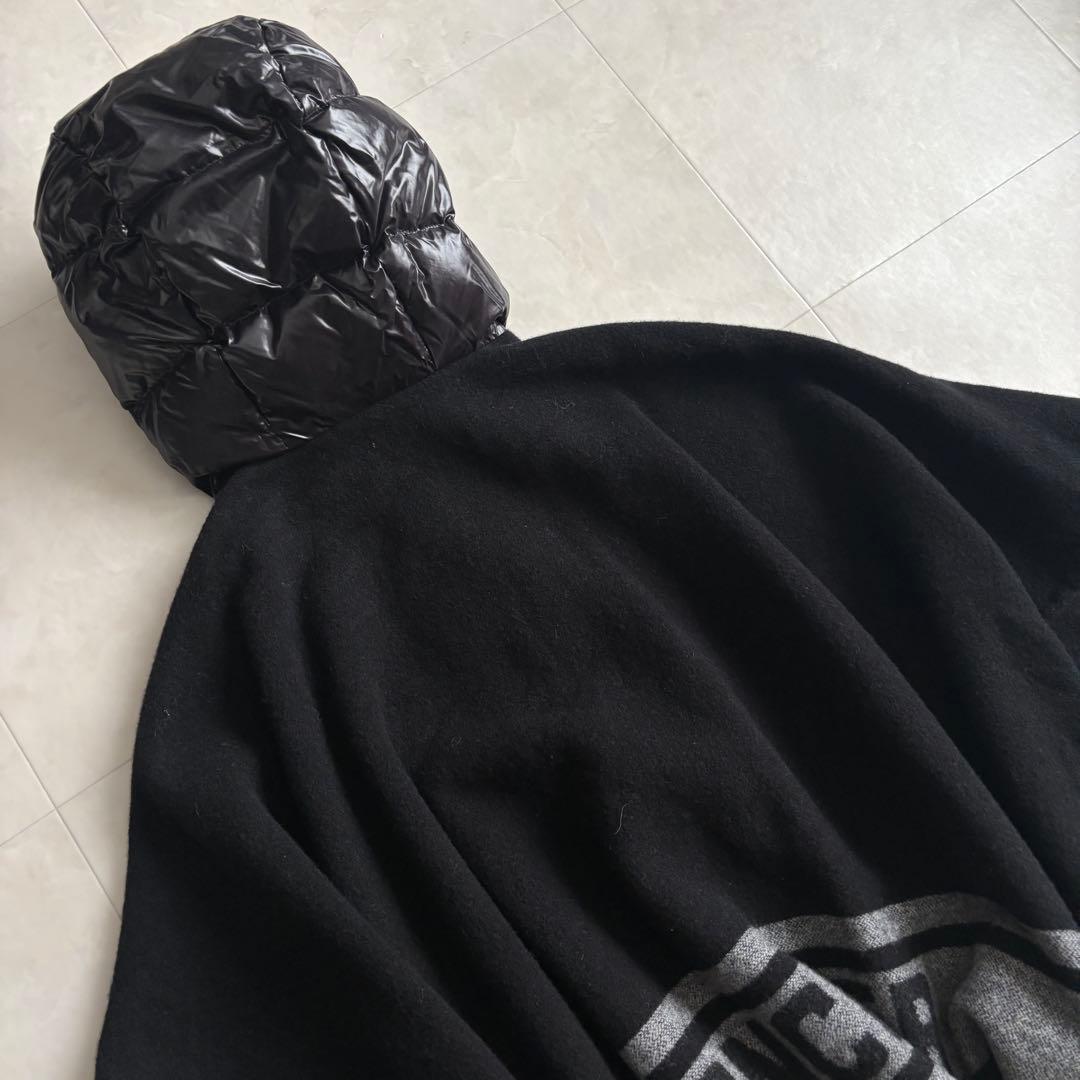 MONCLER ダウンフード付ポンチョケープ 黒 12A ウール混 M相当