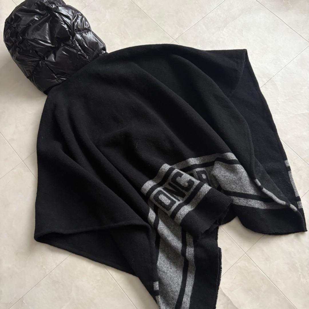 MONCLER ダウンフード付ポンチョケープ 黒 12A ウール混 M相当