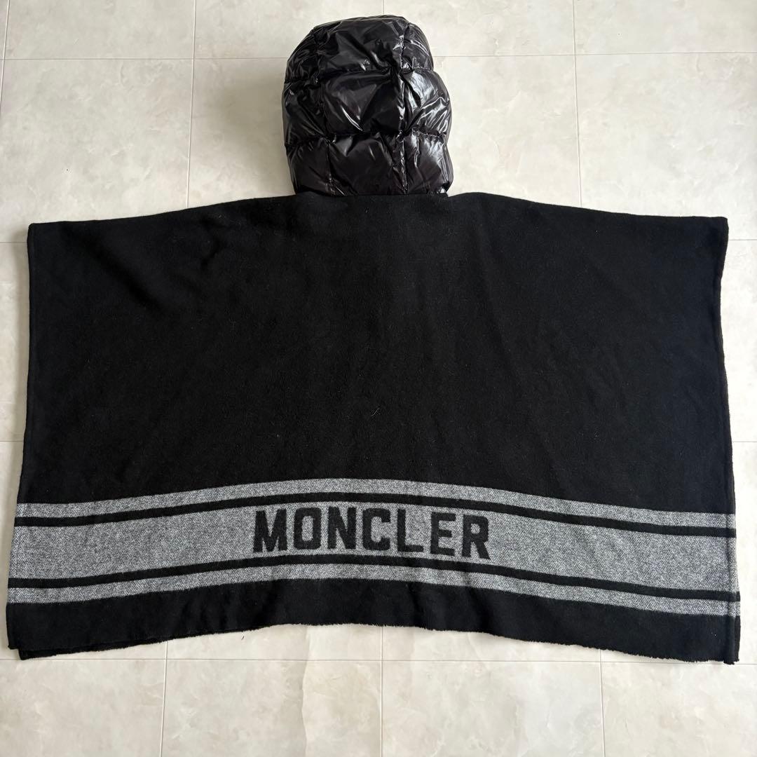 MONCLER ダウンフード付ポンチョケープ 黒 12A ウール混 M相当