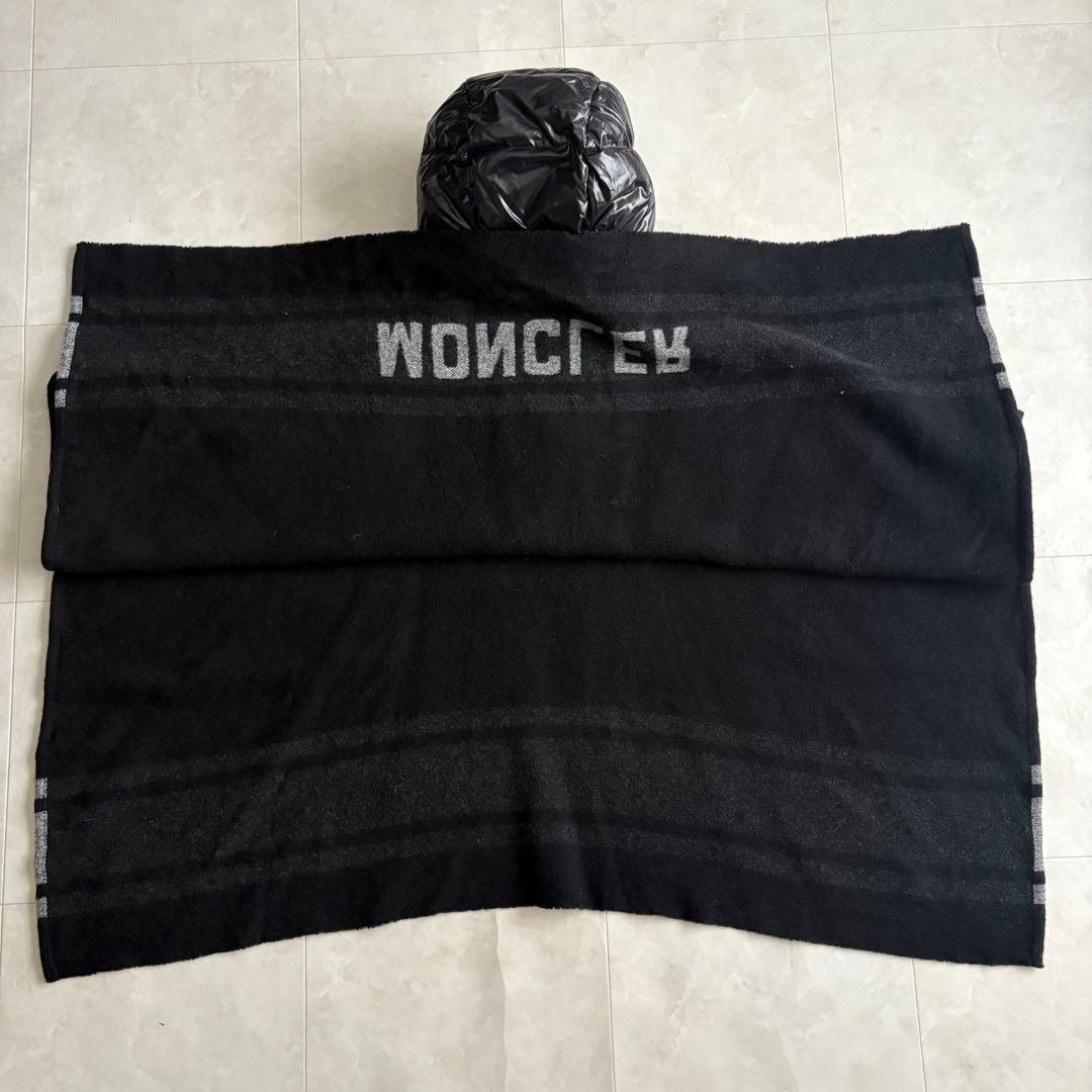 MONCLER ダウンフード付ポンチョケープ 黒 12A ウール混 M相当