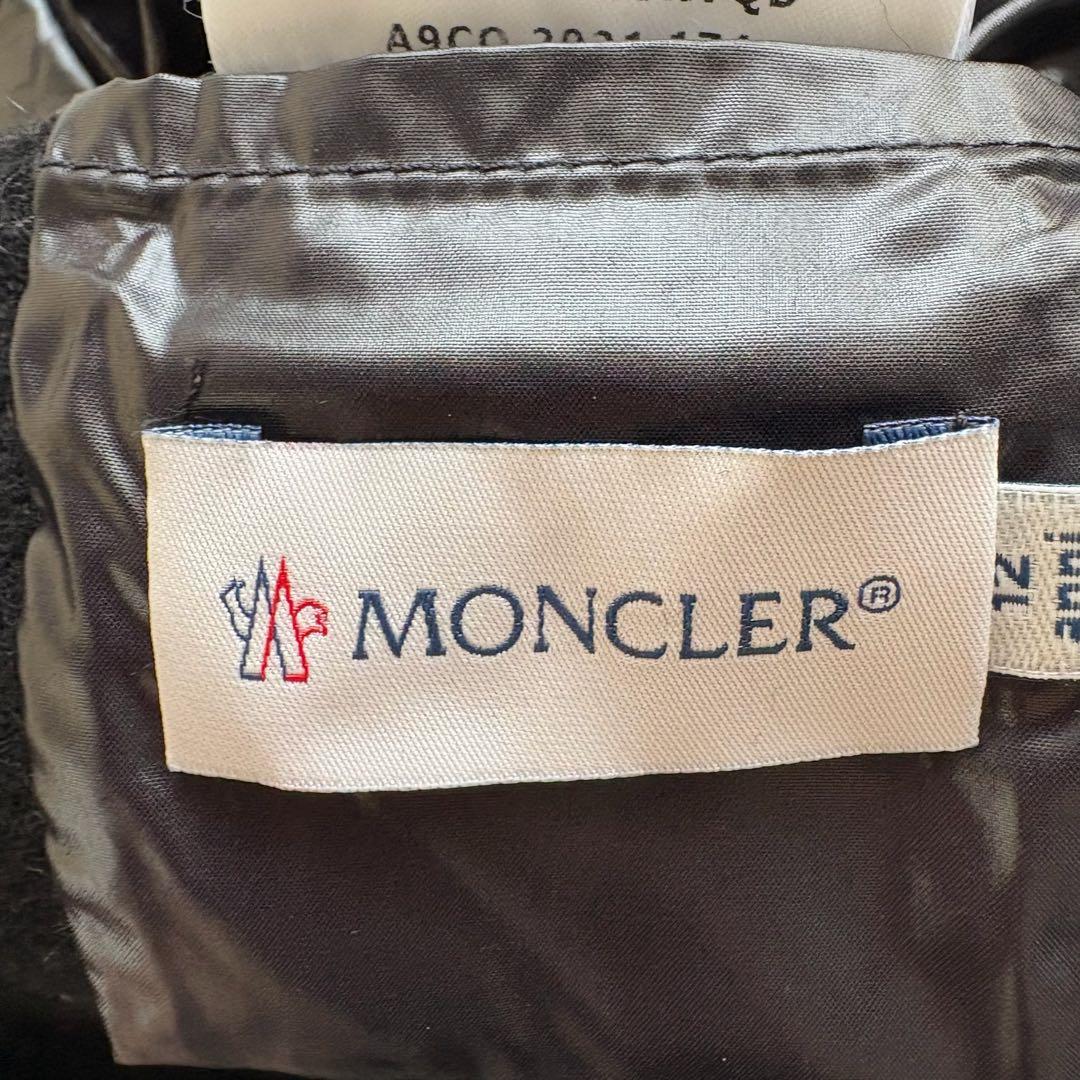 MONCLER ダウンフード付ポンチョケープ 黒 12A ウール混 M相当