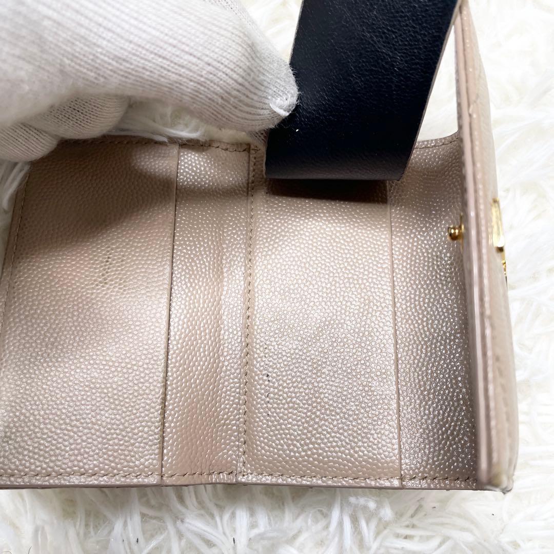 【大人気】サンローランパリ キーケース カサンドラ キャビアスキン ベージュ