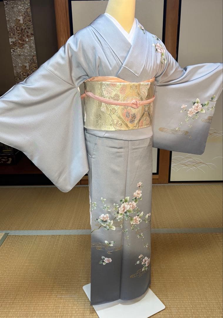 正絹訪問着4点フルセット 訪問着　袋帯　帯締め　帯揚げ