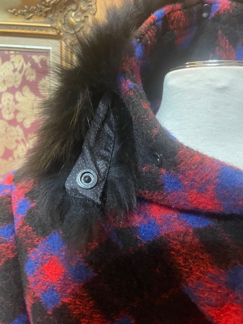 バルマン　定価約7万　チェック柄　フード付きロングコート未使用♡