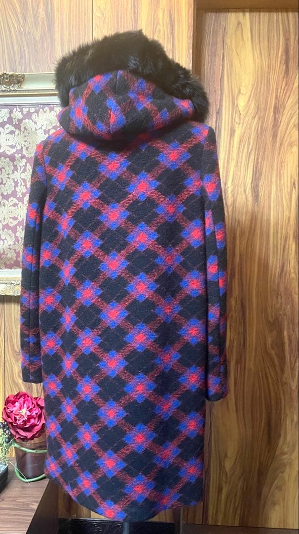 バルマン　定価約7万　チェック柄　フード付きロングコート未使用♡