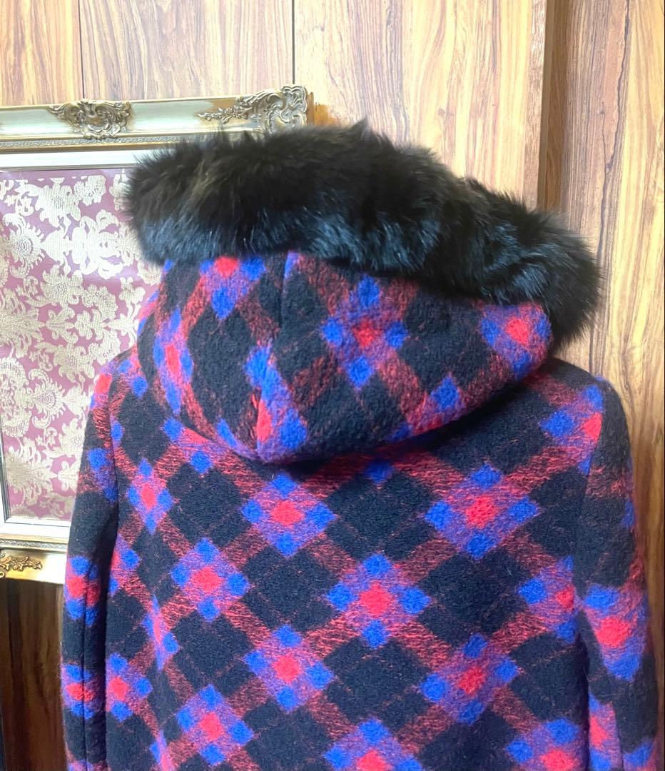 バルマン　定価約7万　チェック柄　フード付きロングコート未使用♡