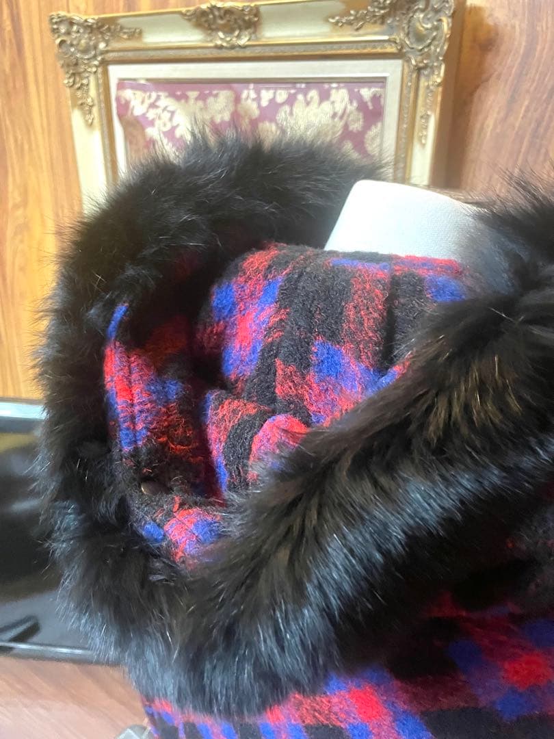 バルマン　定価約7万　チェック柄　フード付きロングコート未使用♡