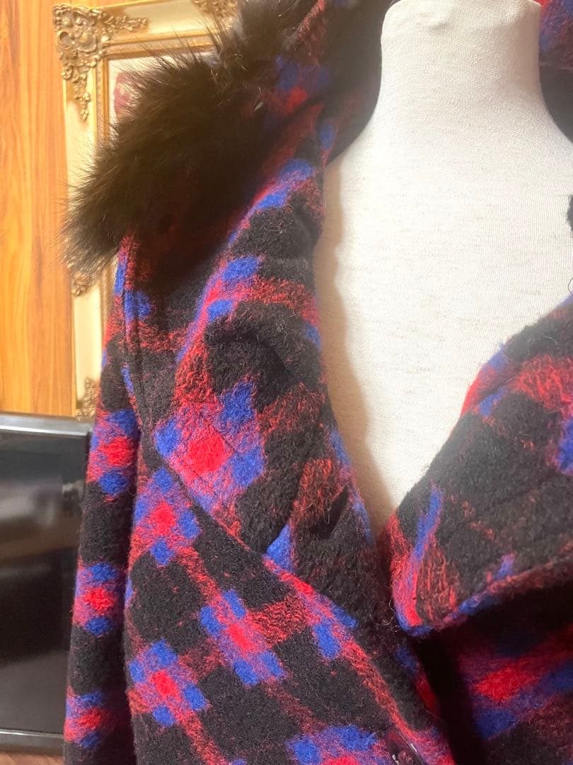 バルマン　定価約7万　チェック柄　フード付きロングコート未使用♡