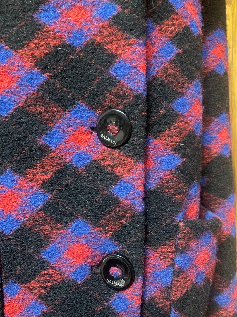 バルマン　定価約7万　チェック柄　フード付きロングコート未使用♡