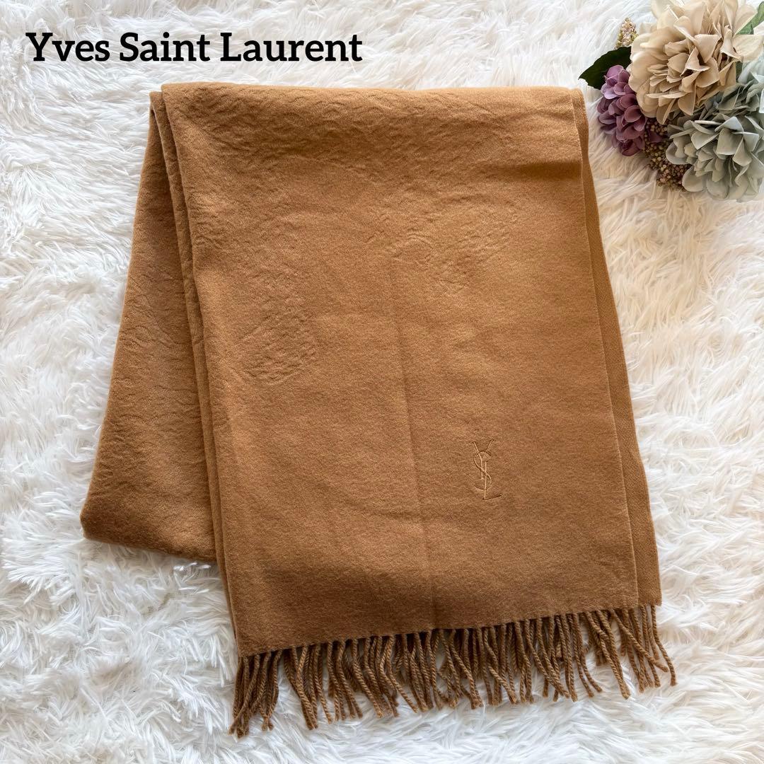 イヴサンローラン ヒョウ柄 レオパード 大判マフラー キャメル カシミヤ混