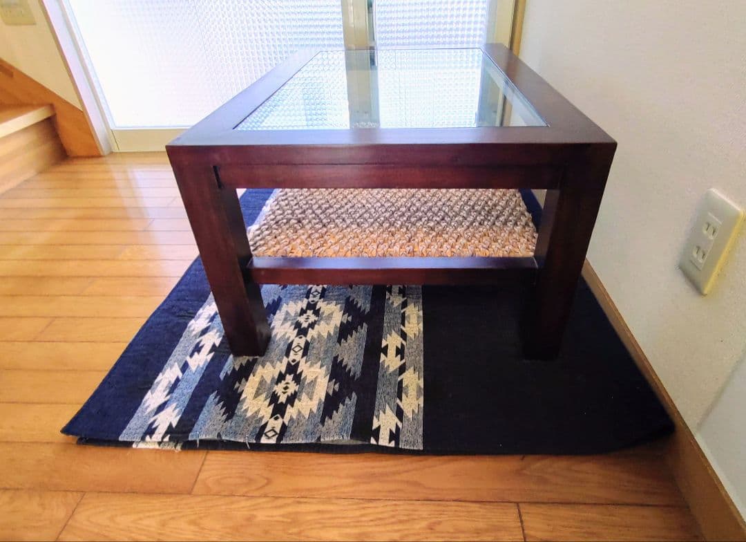 GRACENOTE ウォーターヒヤシンス×マホガニー ガラステーブル