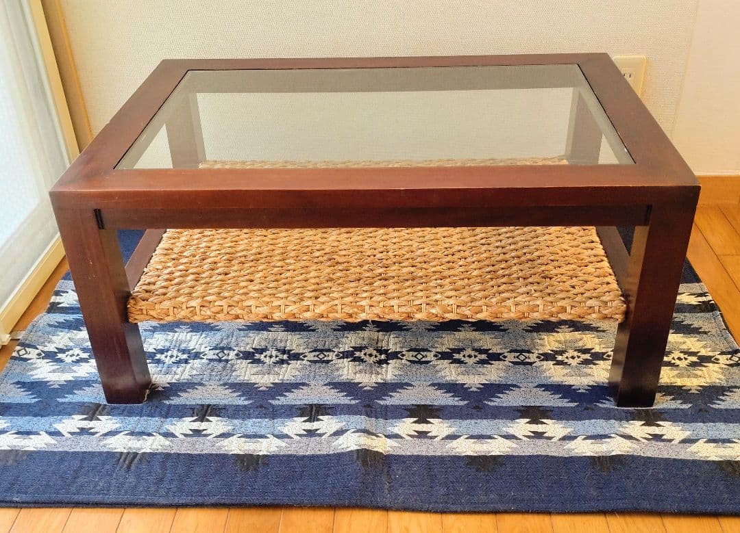 GRACENOTE ウォーターヒヤシンス×マホガニー ガラステーブル