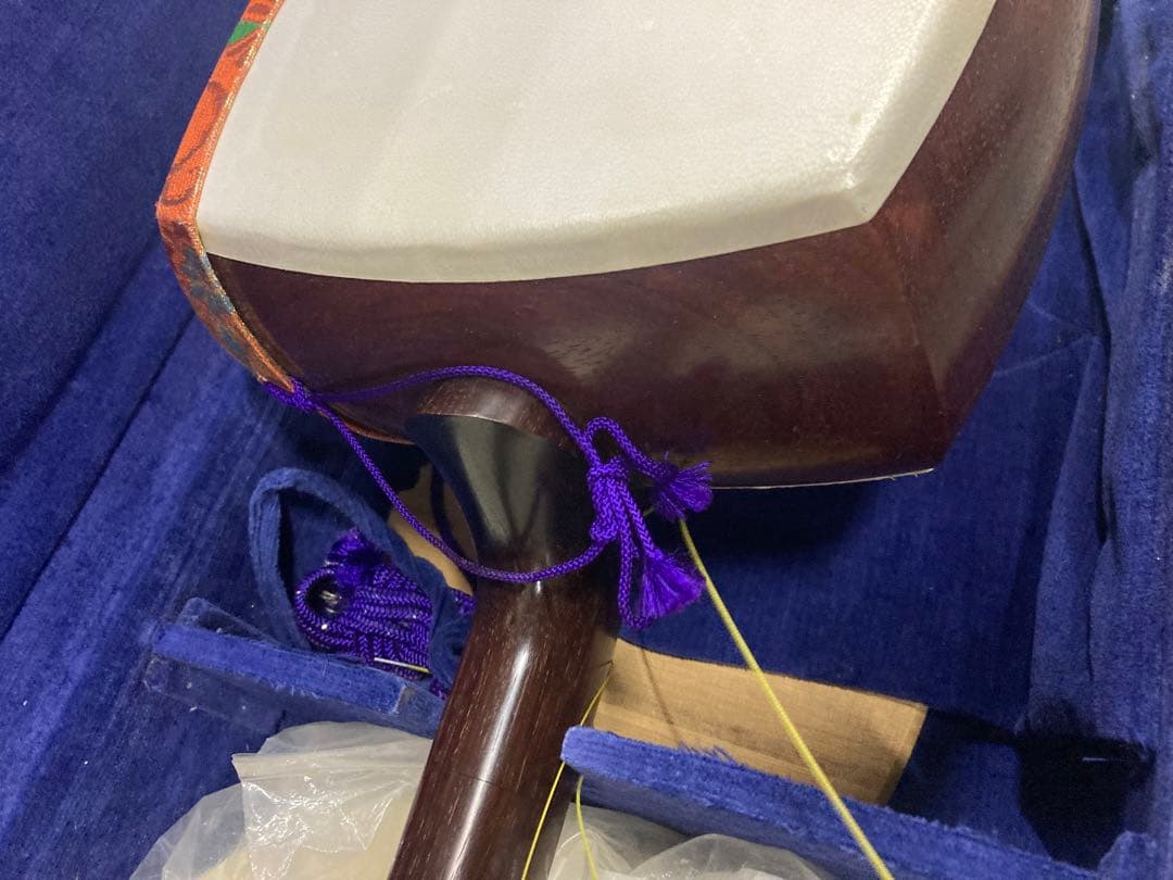 I）高級 和楽器 三味線 純銀 紅木 ハードケース付き