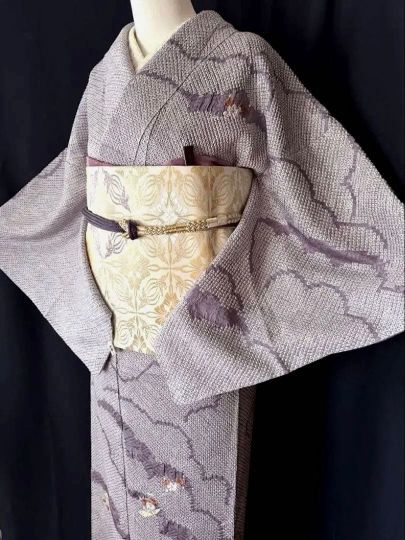 【訪問着】身丈お直し料金・補正着　疋田本鹿子総絞り 花柄日本刺繍　気品ある薄紫