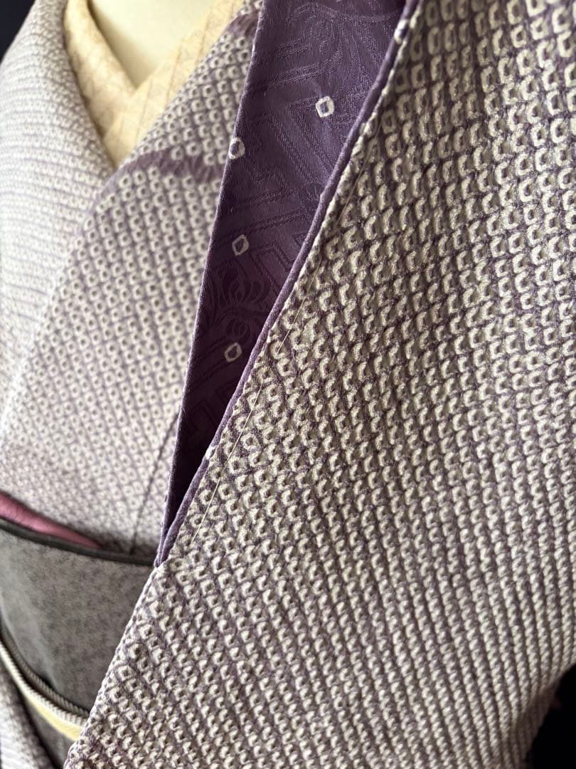 【訪問着】身丈お直し料金・補正着　疋田本鹿子総絞り 花柄日本刺繍　気品ある薄紫