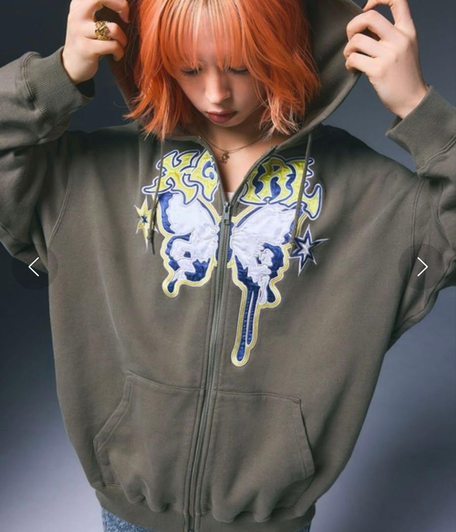 トップス X-girl BUTTERFLY ZIP UP HOODIE