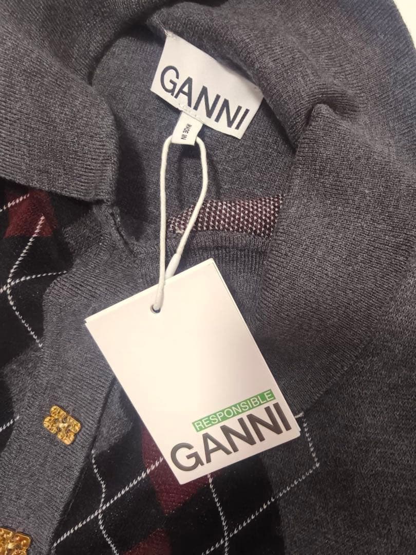 GANNI アーガイル柄 長袖ポロシャツ