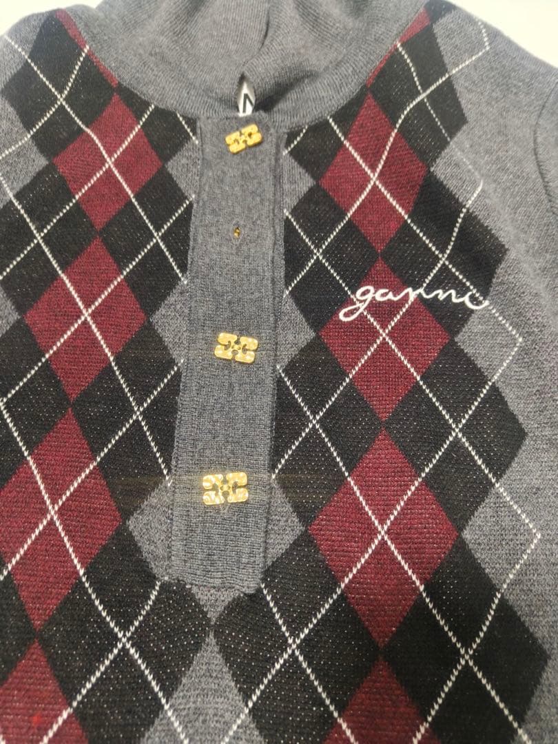 GANNI アーガイル柄 長袖ポロシャツ