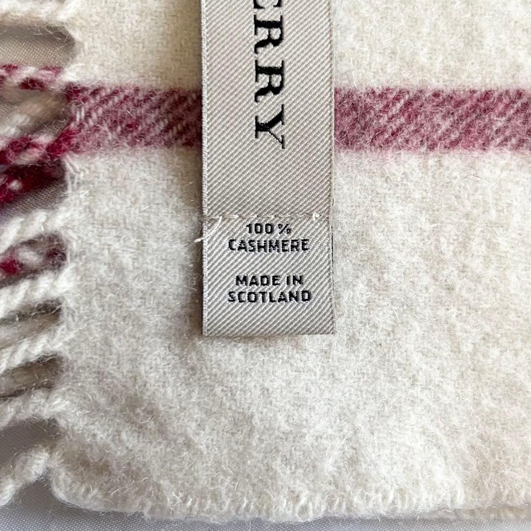 【人気】　バーバリー　カシミヤ100％　マフラー　メガチェック　英製　アイボリー