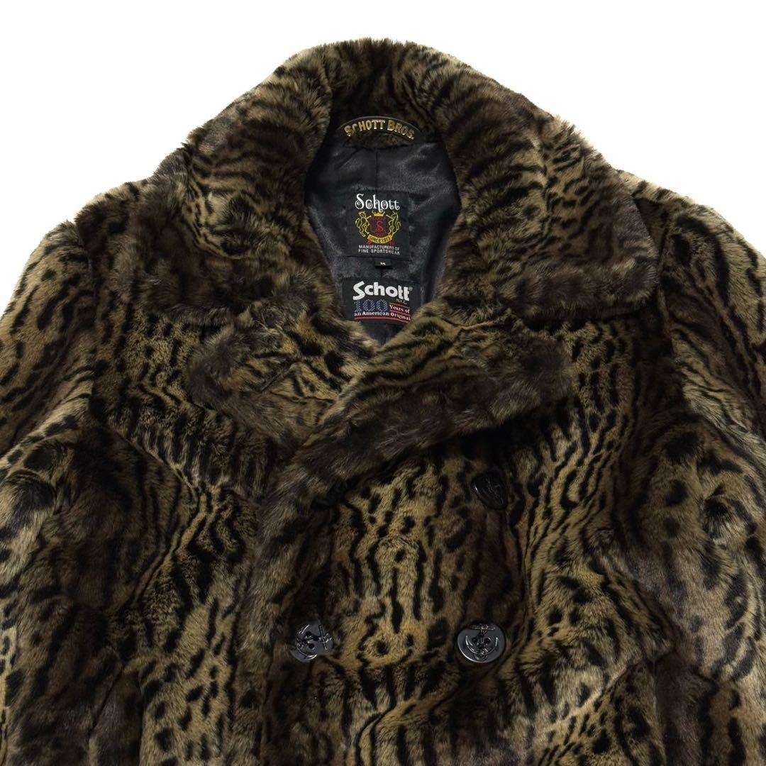 【極美品】 Schott 100周年 限定 フェイクファー 豹柄 Pコート 総柄