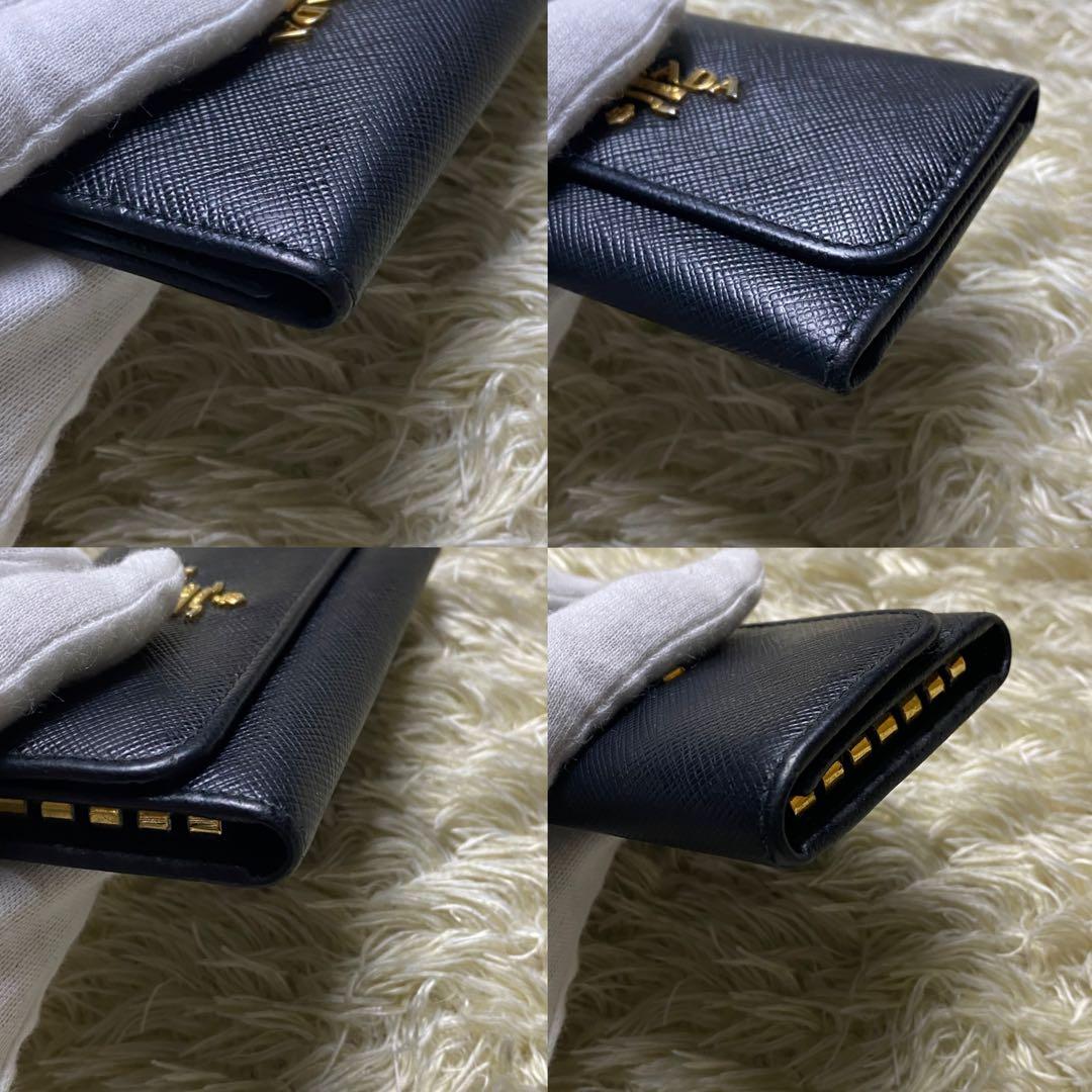 極美品 プラダ キーケース ブラック ゴールド金具 6連 サフィアーノ レザー
